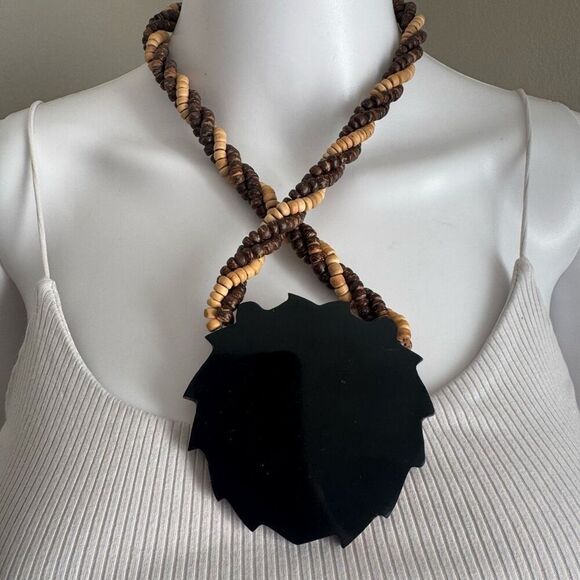 Vintage Lee Sands Lion Statement Beaded Necklace With Earrings - Picture 7 of 10